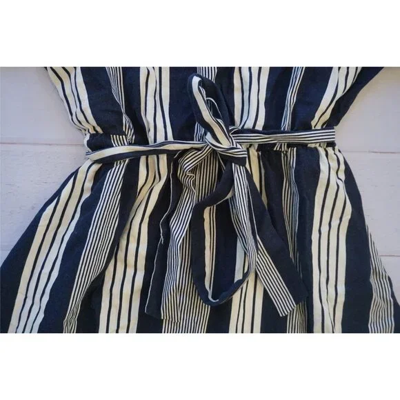 Girl With Curves Black & White Striped Belted Midi Dress - Size M - Picture 3 of 9